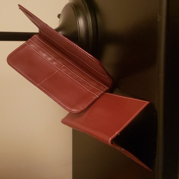 Red Textured Leather Wallet with Rhinestone Magnetic Snap Closure - Picture 12 of 14